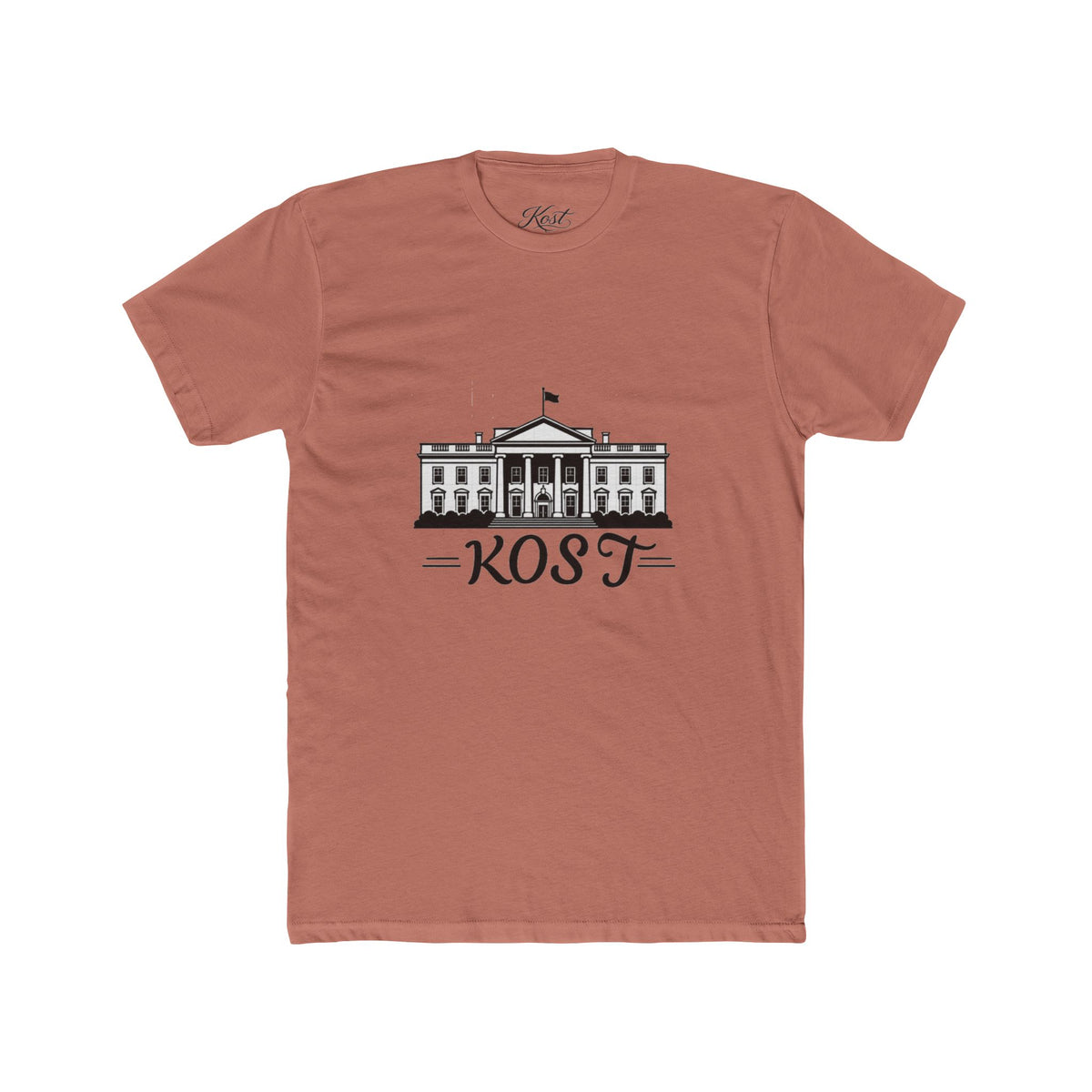 White Tee with Presidential Building Graphic & KOST Text