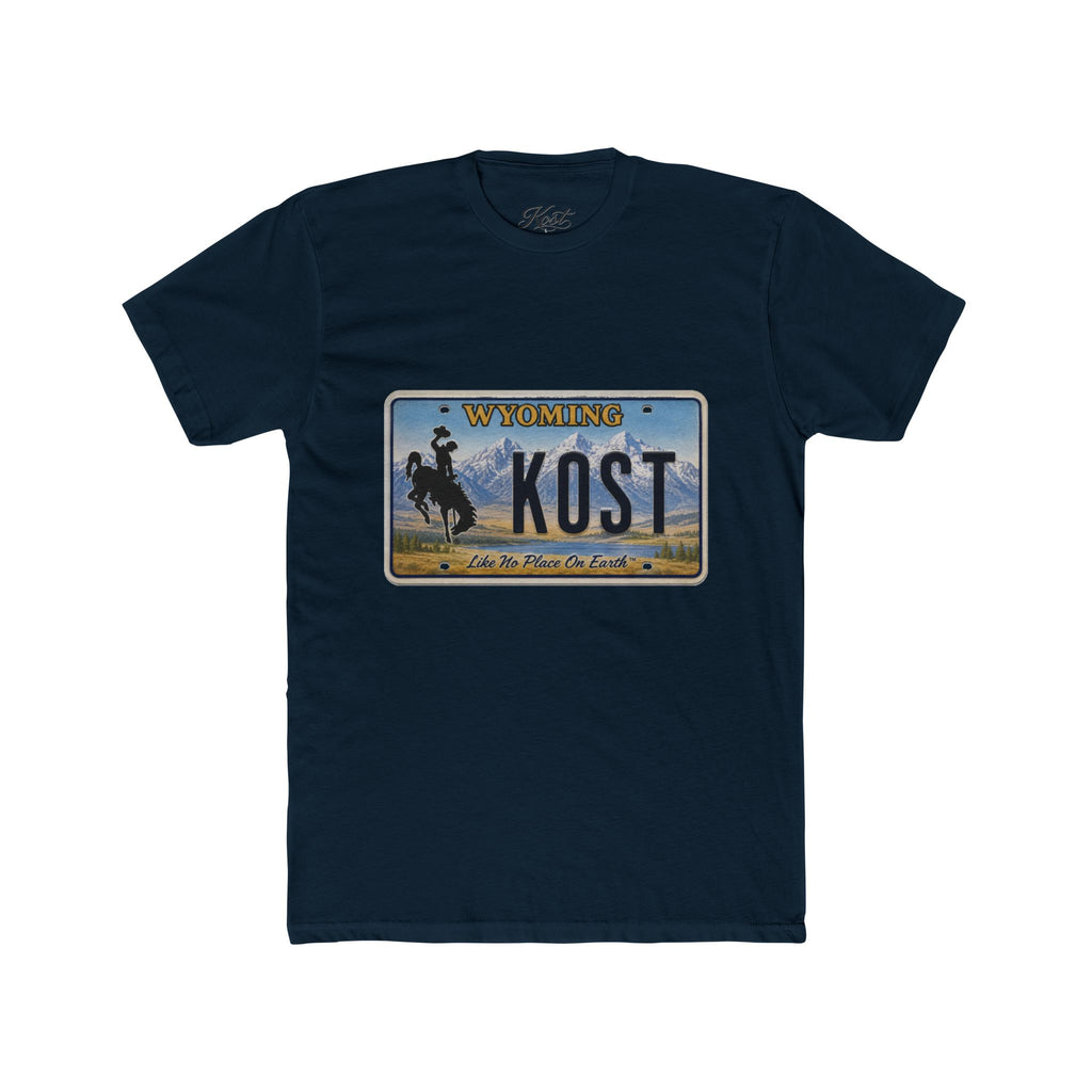 Wyoming License Plate Tee — 'KOST' Cowboy Scenic Graphic T-Shirt