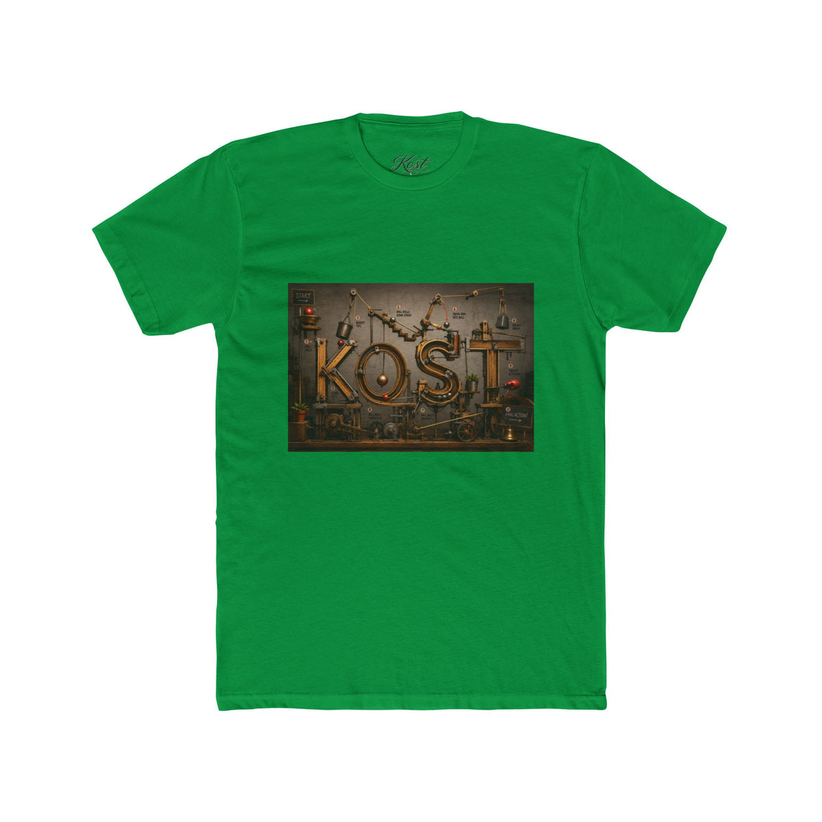Retro Industrial 'KOST' Graphic Tee — Vintage Steampunk Lettering Shirt