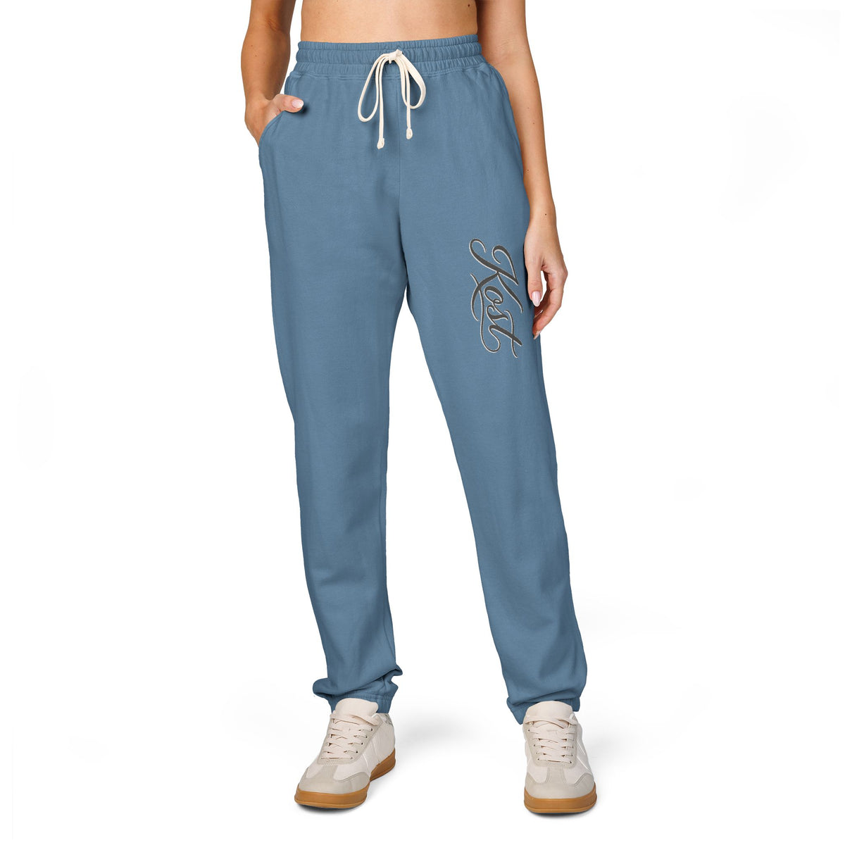 Embroidered 'Nice' Fleece Sweatpants – Soft Garment-Dyed Joggers