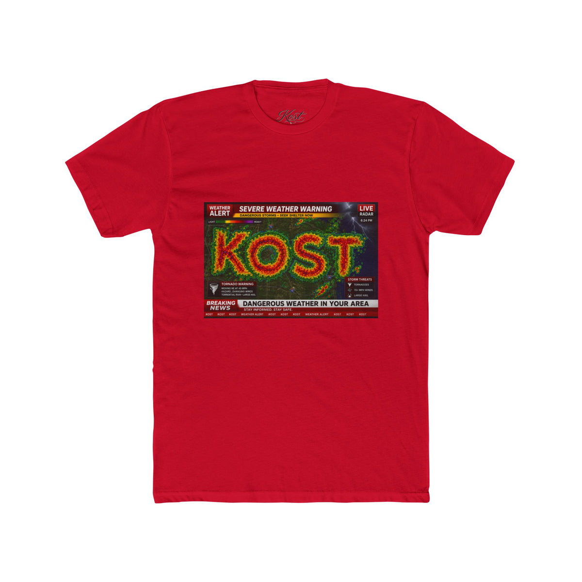 KOST Breaking Weather Alert Tee — Retro TV News Graphic T-Shirt
