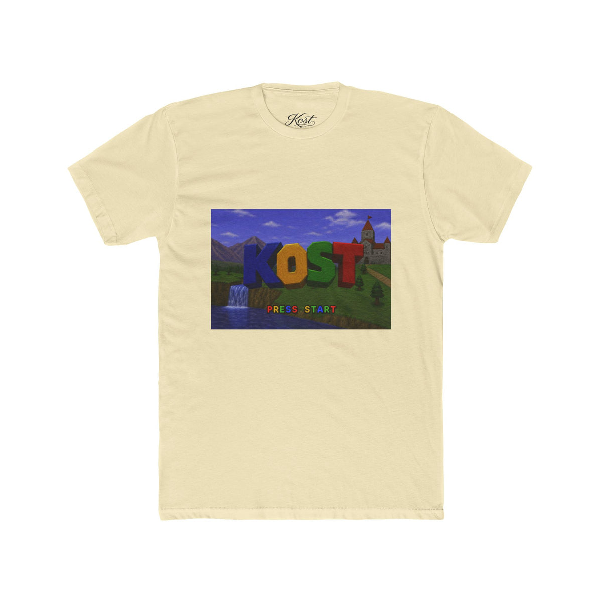 KOST Minecraft-Style Graphic Tee — Colorful Block Letter Landscape Shirt