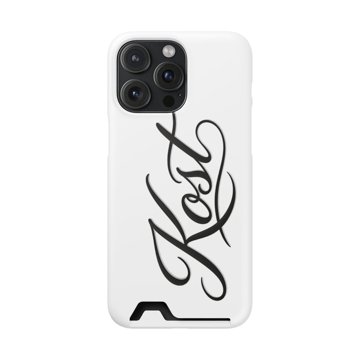 Phone Case with Card Holder – Elegant Black Calligraphy Design
