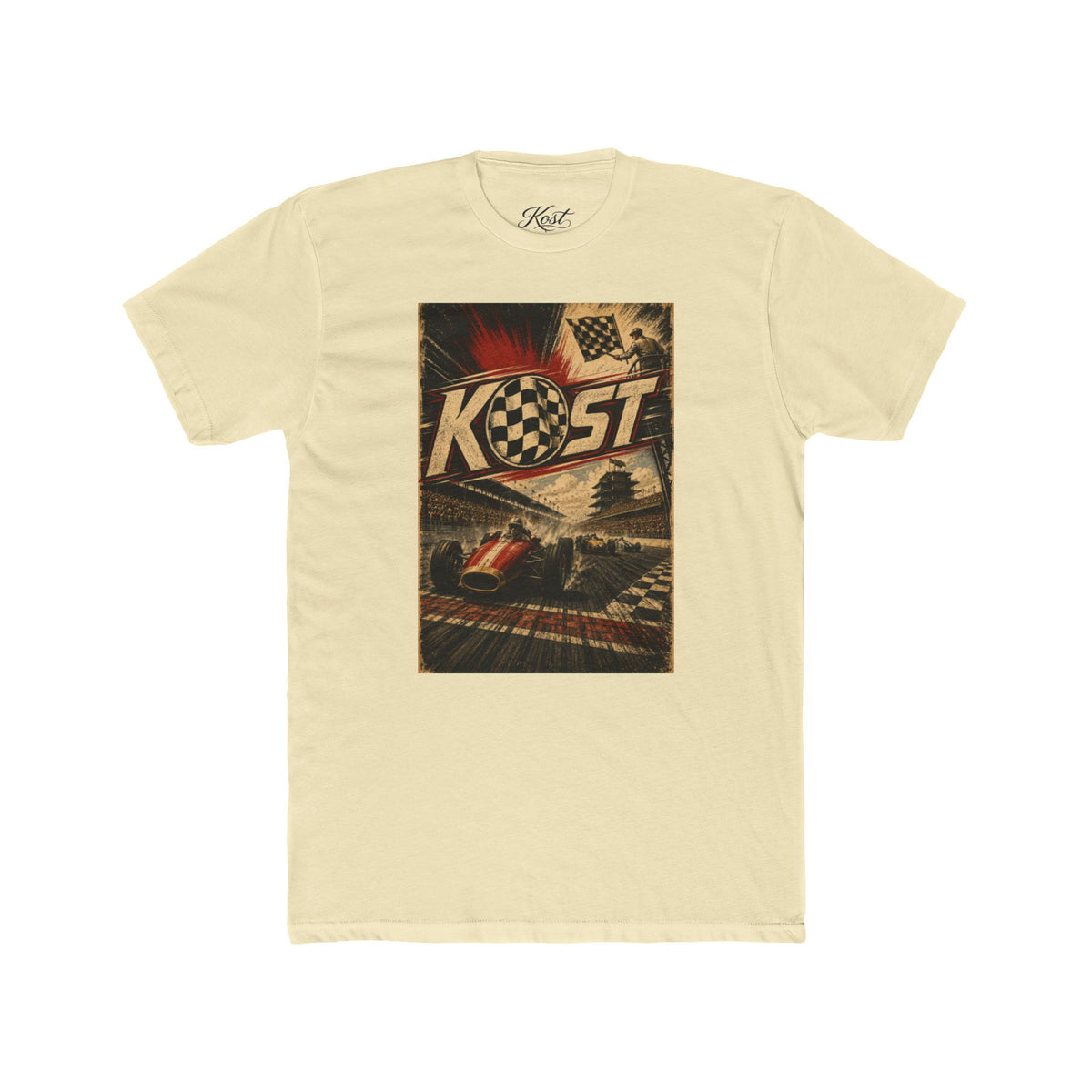 Retro Racing T-Shirt — "KOST" Vintage Checkered Flag Tee