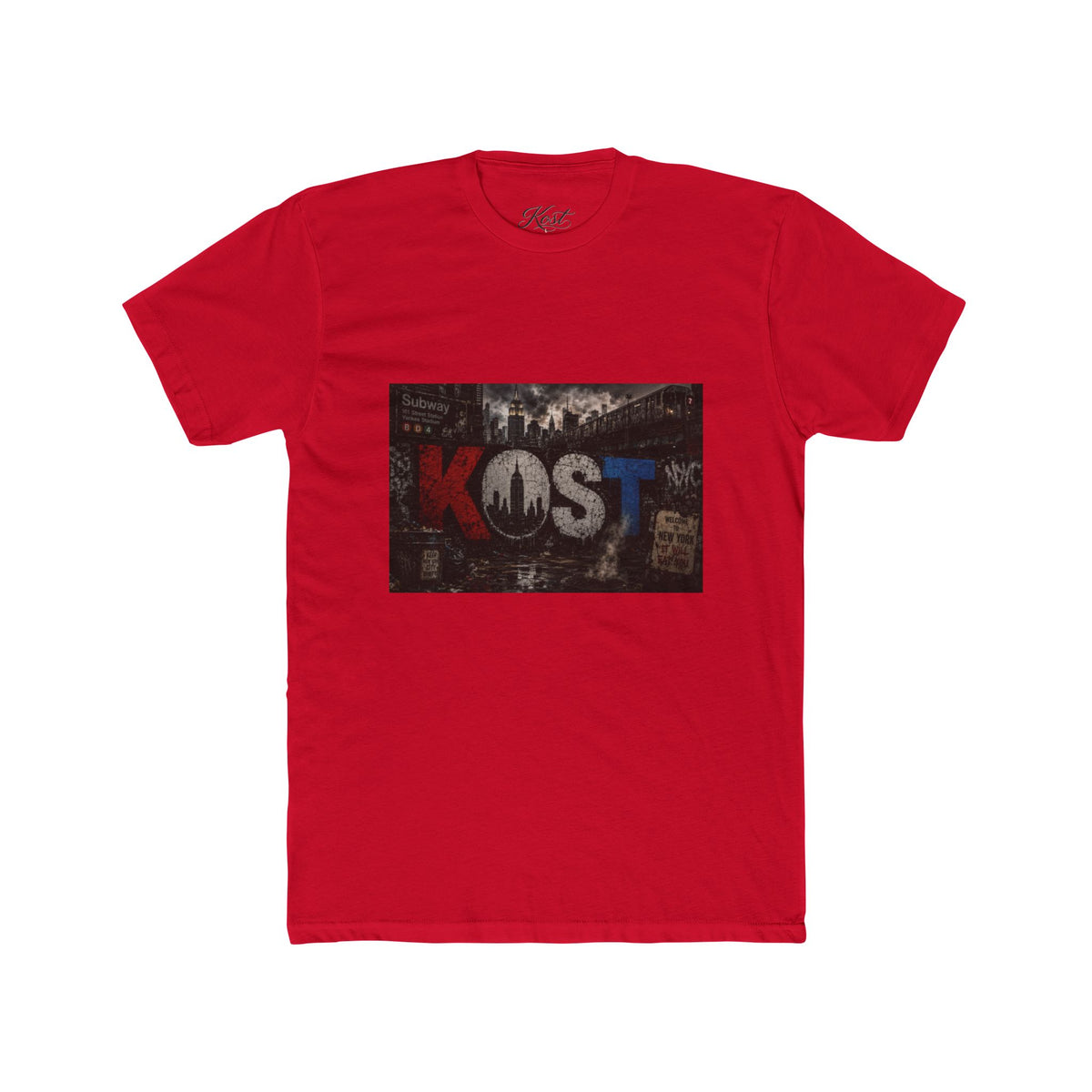 KOST Vintage Band Tee — Distressed Red, White & Blue Music Graphic