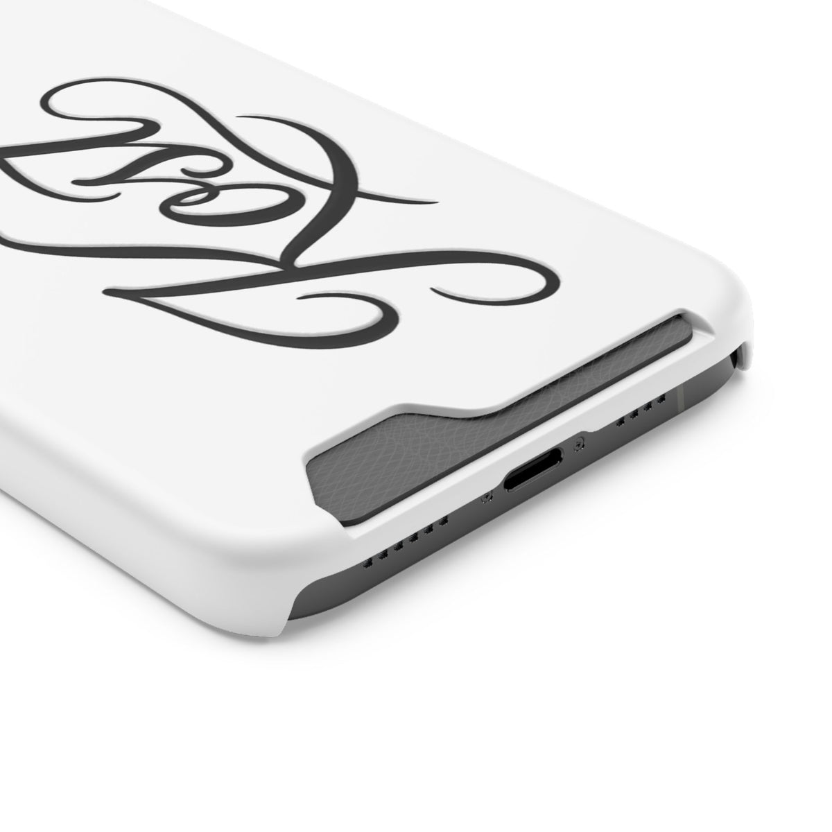 Phone Case with Card Holder – Elegant Black Calligraphy Design
