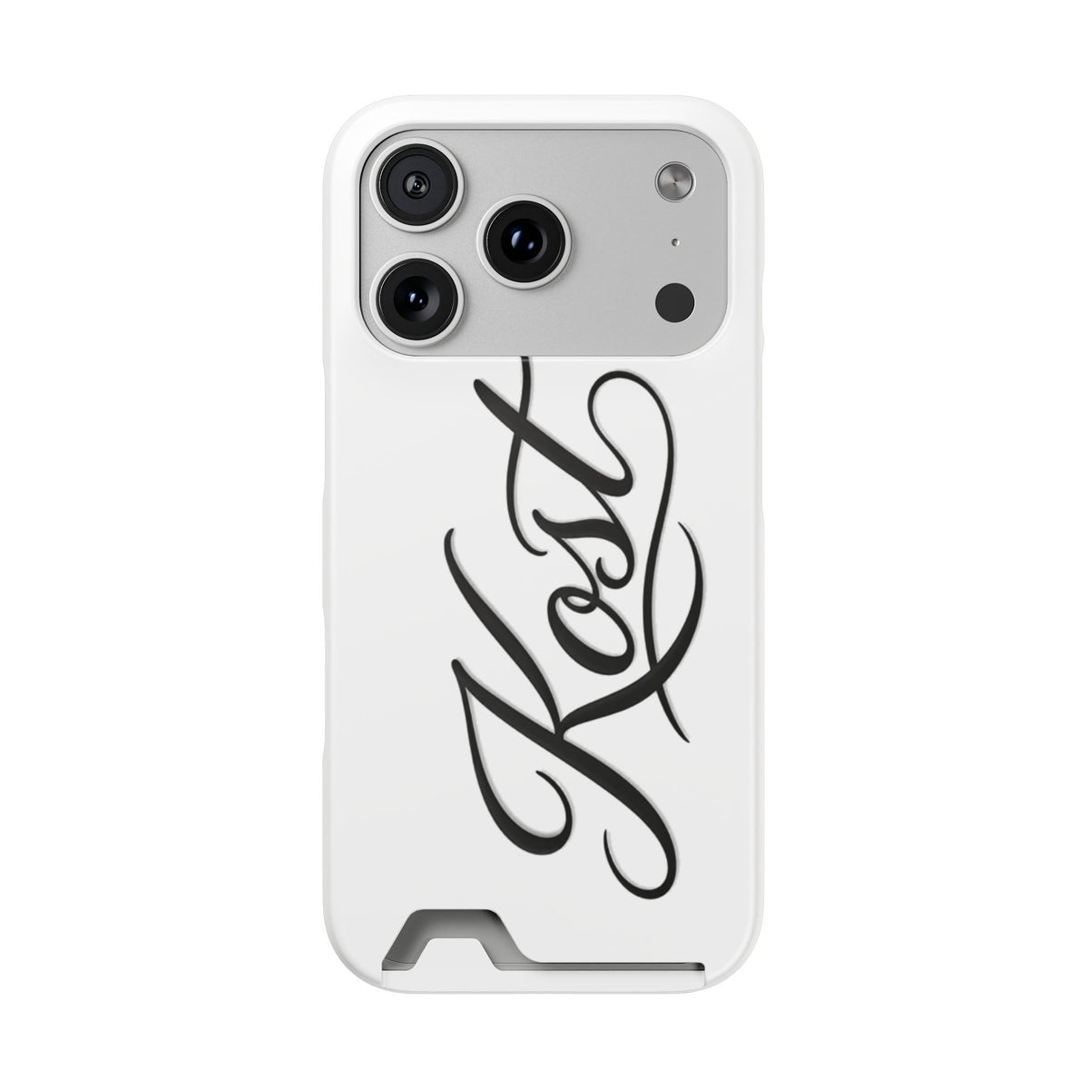 Phone Case with Card Holder – Elegant Black Calligraphy Design