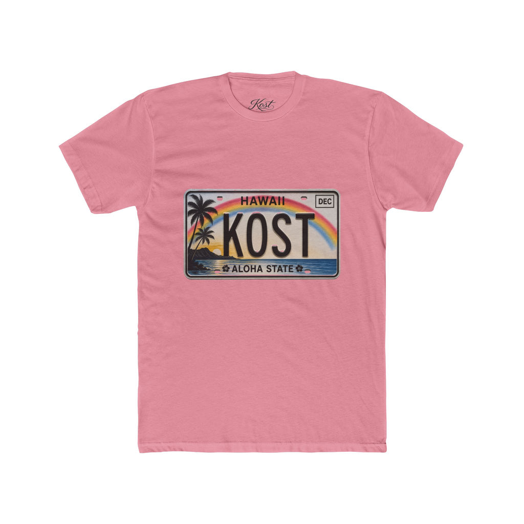 Hawaii License Plate Tee – KOST Aloha State Retro Palm Rainbow T-Shirt