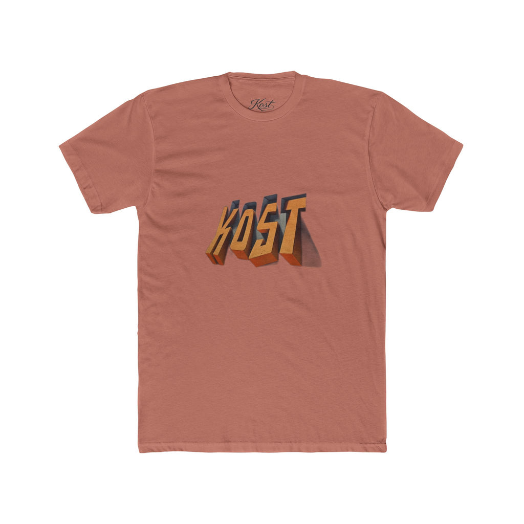 Retro 3D 'KOST' Graphic Tee — Vintage Orange Shadow Cotton T-Shirt