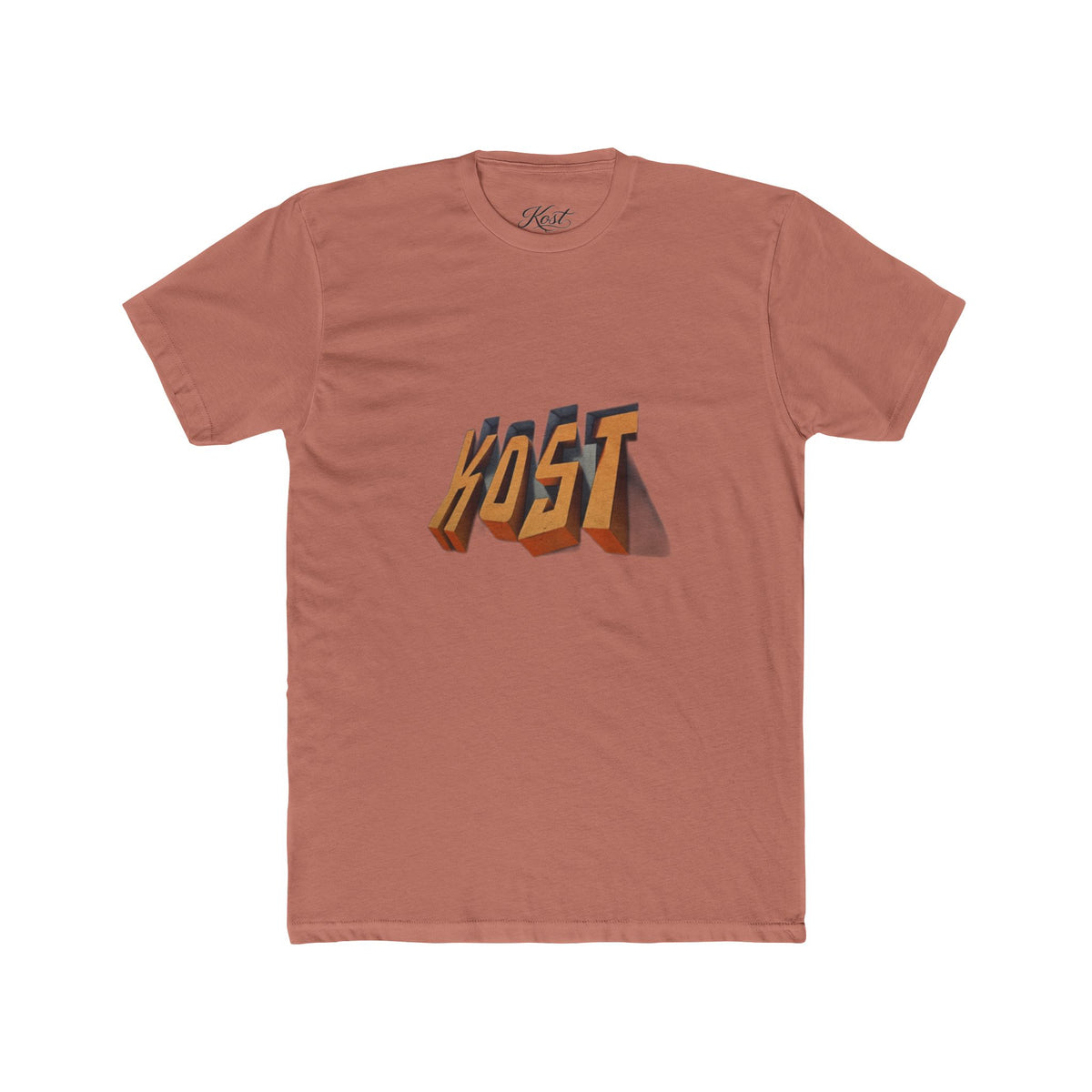 Retro 3D 'KOST' Graphic Tee — Vintage Orange Shadow Cotton T-Shirt