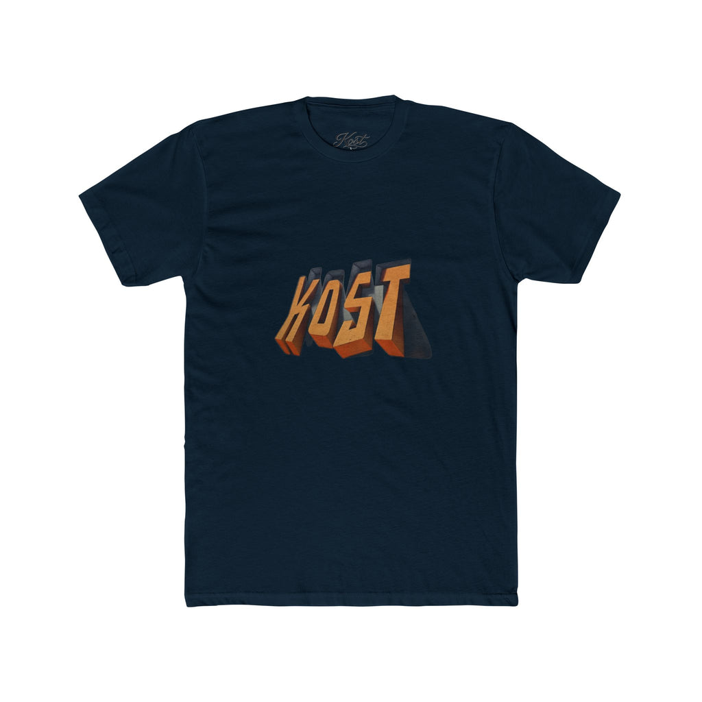 Retro 3D 'KOST' Graphic Tee — Vintage Orange Shadow Cotton T-Shirt