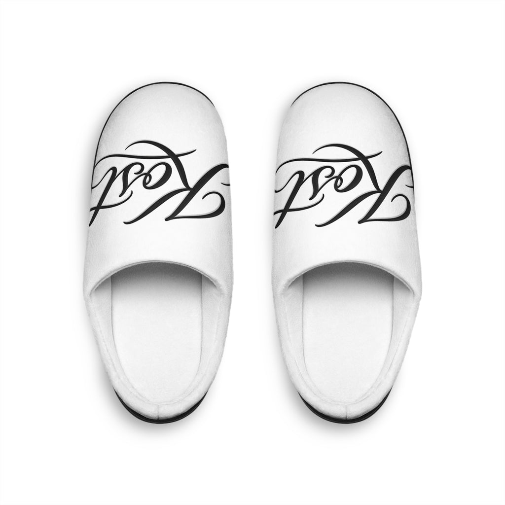 Men's Indoor Slippers with Elegant Black Calligraphy Design