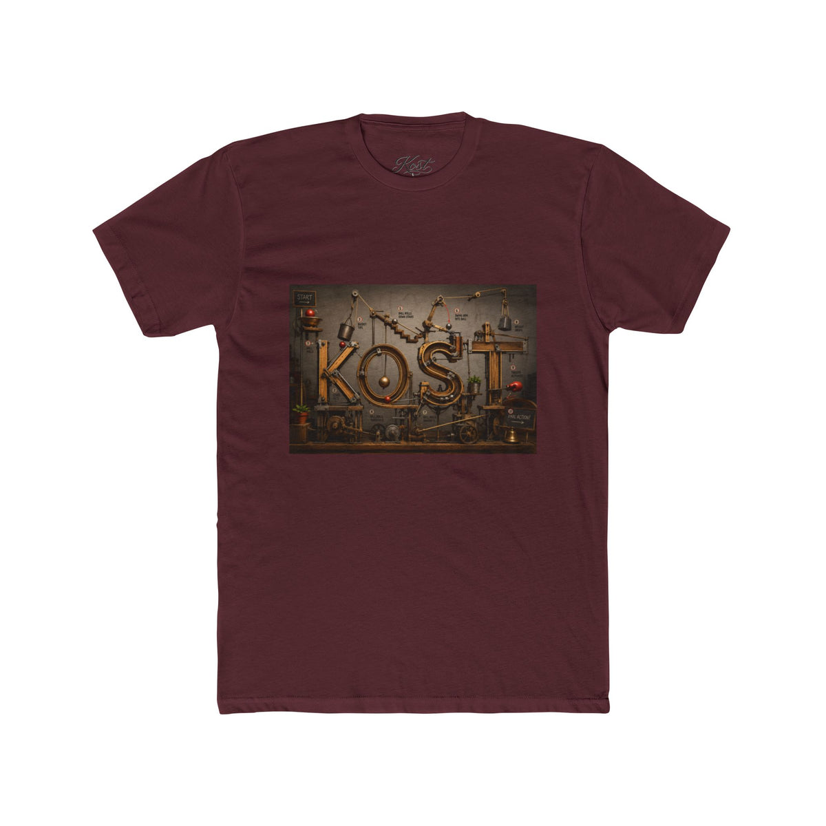 Retro Industrial 'KOST' Graphic Tee — Vintage Steampunk Lettering Shirt