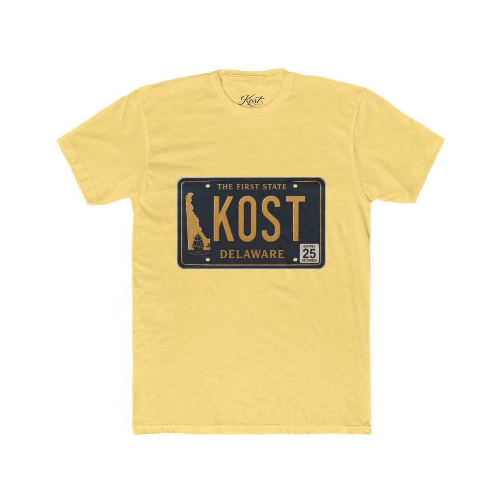 Delaware License Plate Tee — KOST Vintage State Plate T‑Shirt