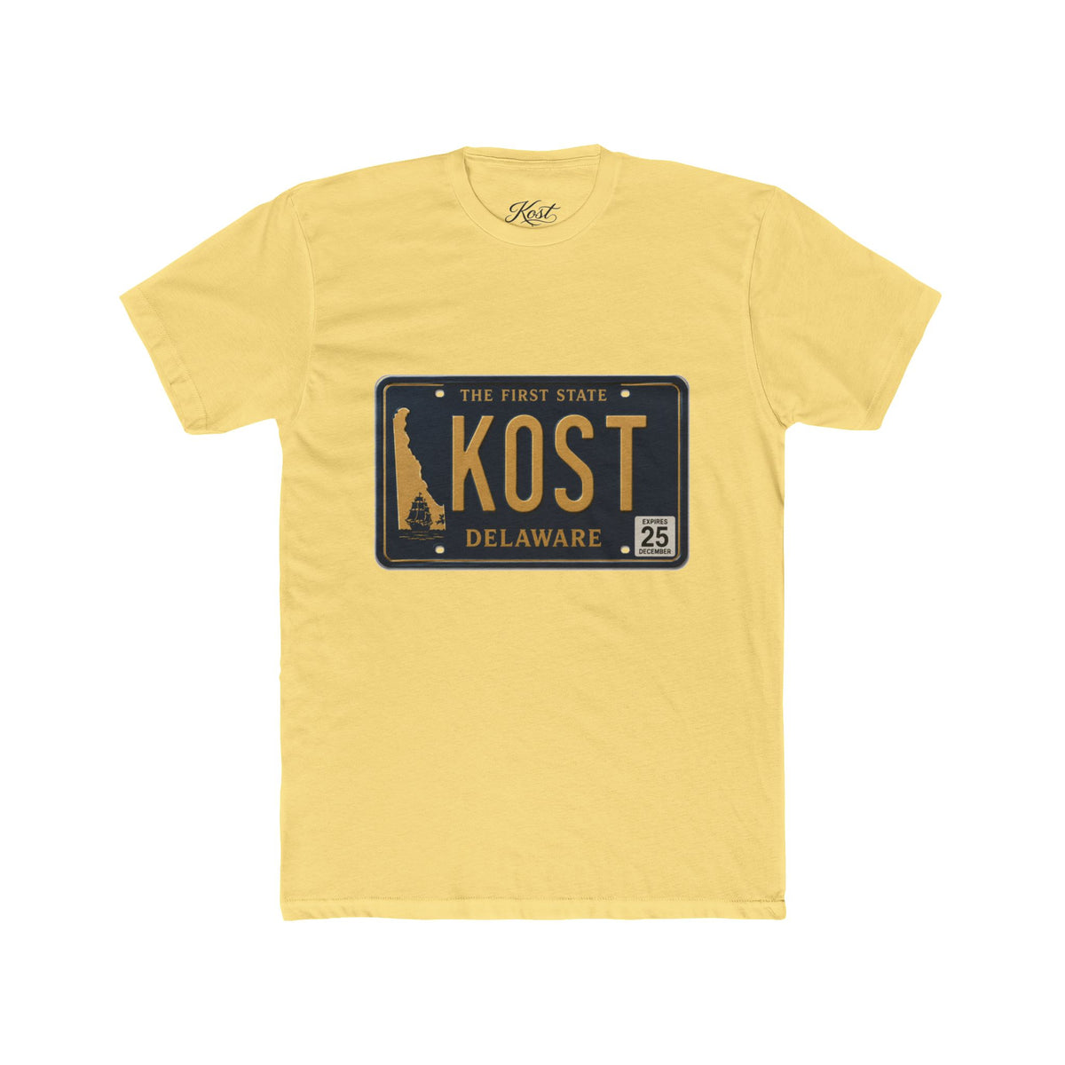 Delaware License Plate Tee — KOST Vintage State Plate T‑Shirt