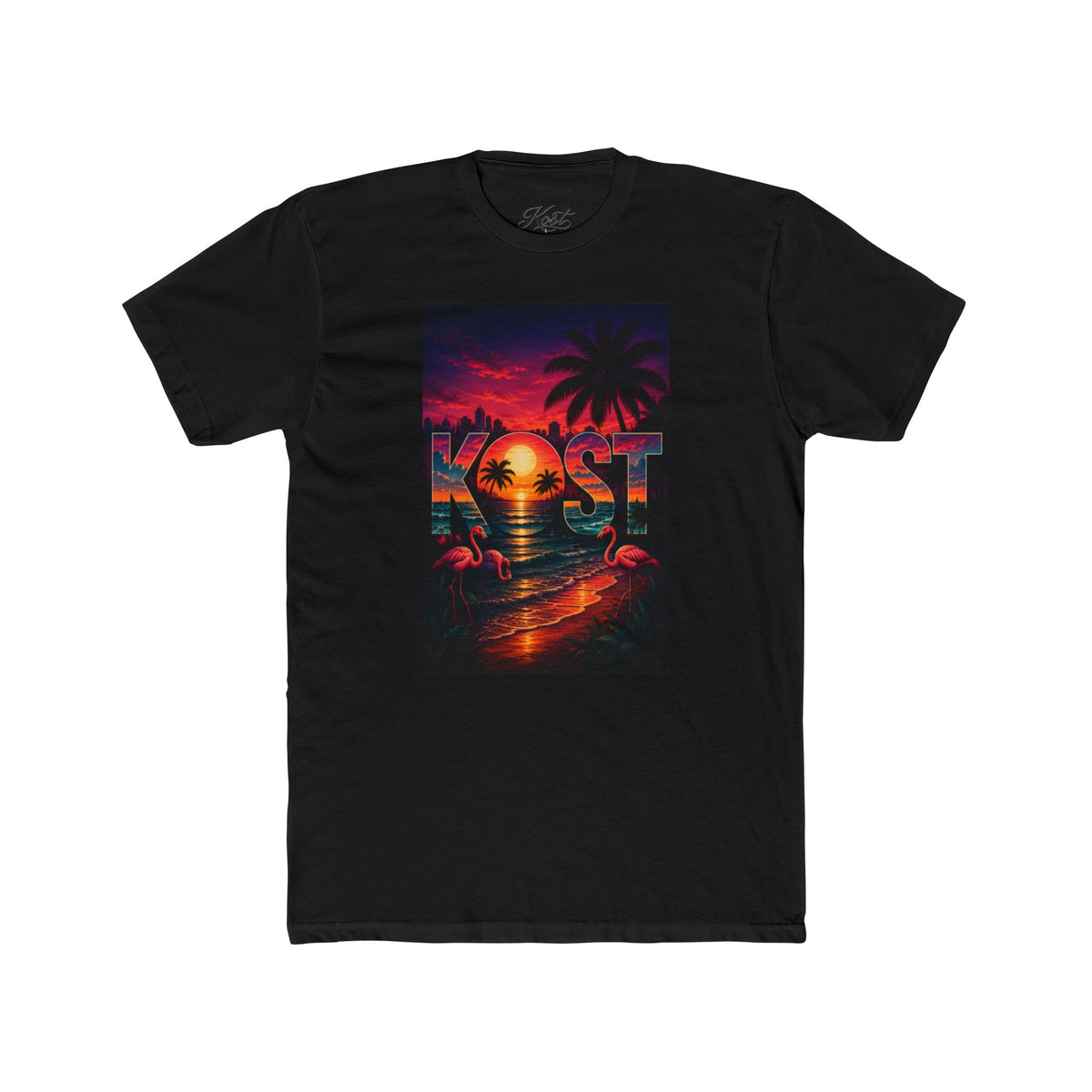 Retro Sunset Beach T-Shirt — 'Coast' Neon Palm Graphic Tee