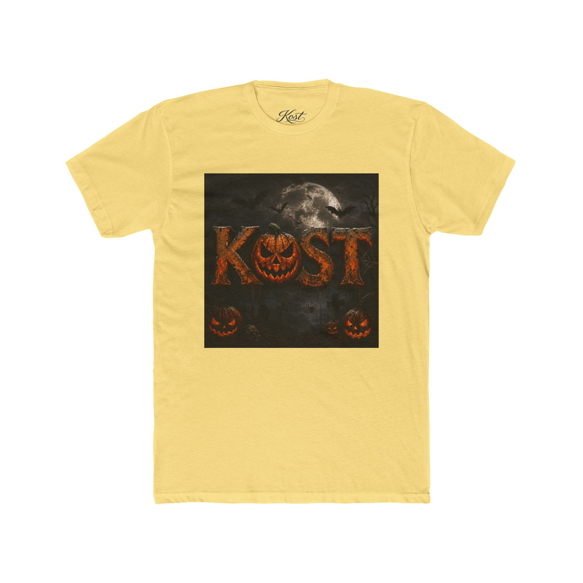 Halloween Pumpkin 'KOST' Crew Tee — Spooky Jack-o'-Lantern Moon T-Shirt