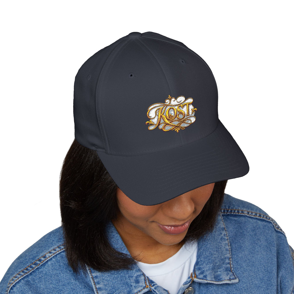 Embroidered 'Kost' Baroque Gold Logo Cap — Structured Closed-Back Hat