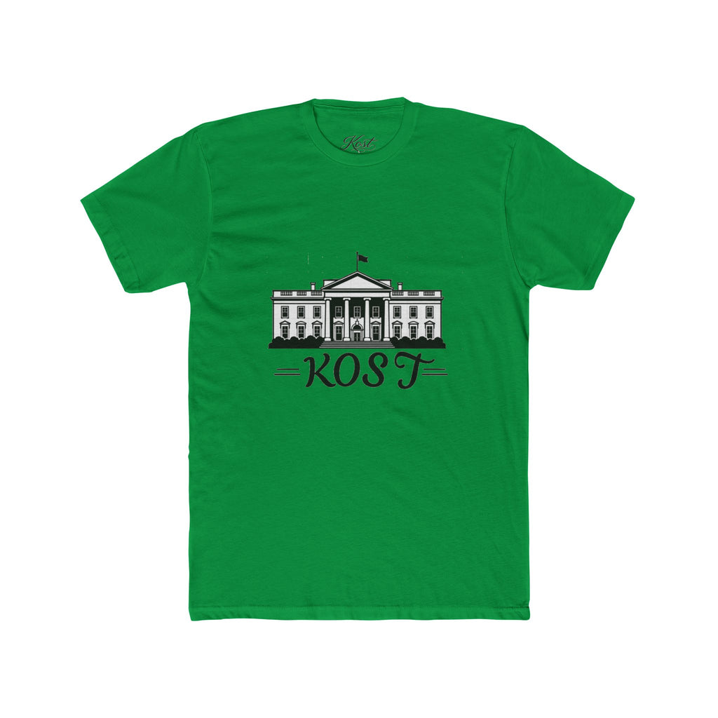 White Tee with White House Illustration and "KOST" Script – Patriotic Graphic T-Shirt