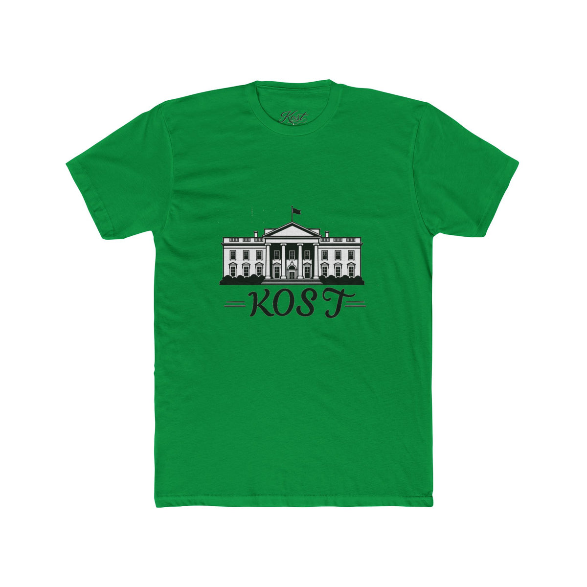 White Tee with White House Illustration and "KOST" Script – Patriotic Graphic T-Shirt