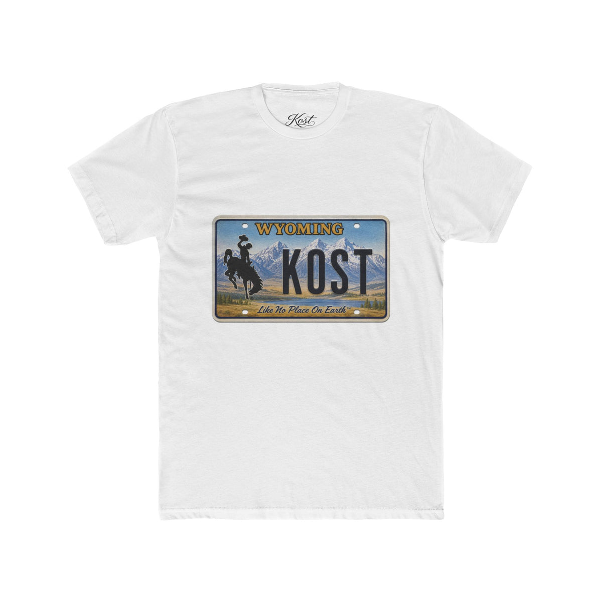 Wyoming License Plate Tee — 'KOST' Cowboy Scenic Graphic T-Shirt