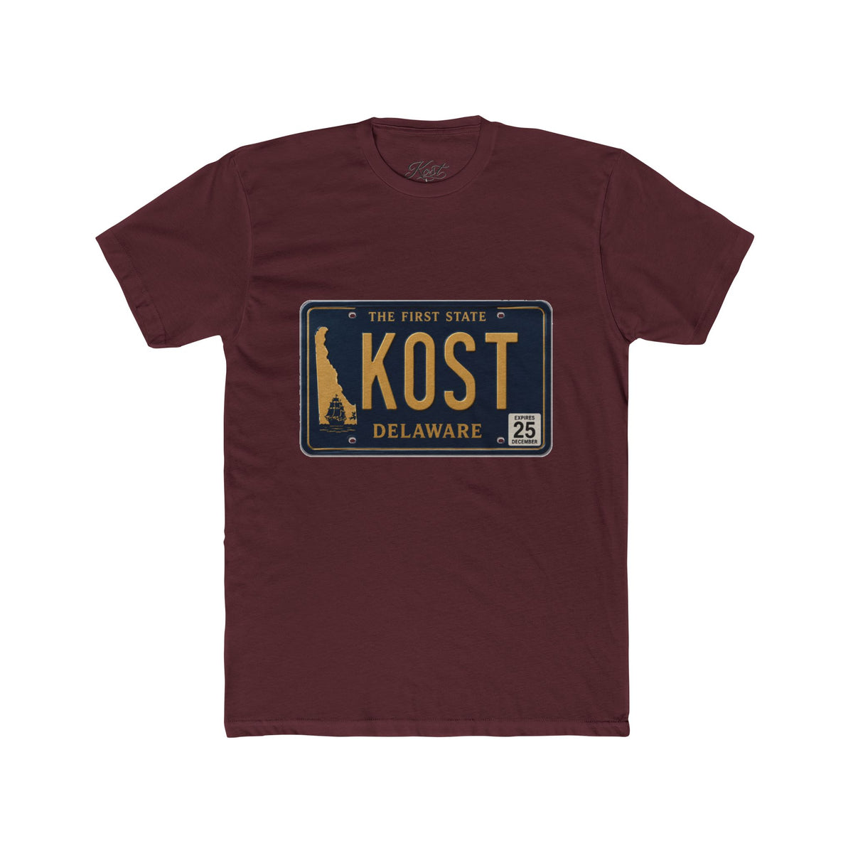 Delaware License Plate Tee — KOST Vintage State Plate T‑Shirt