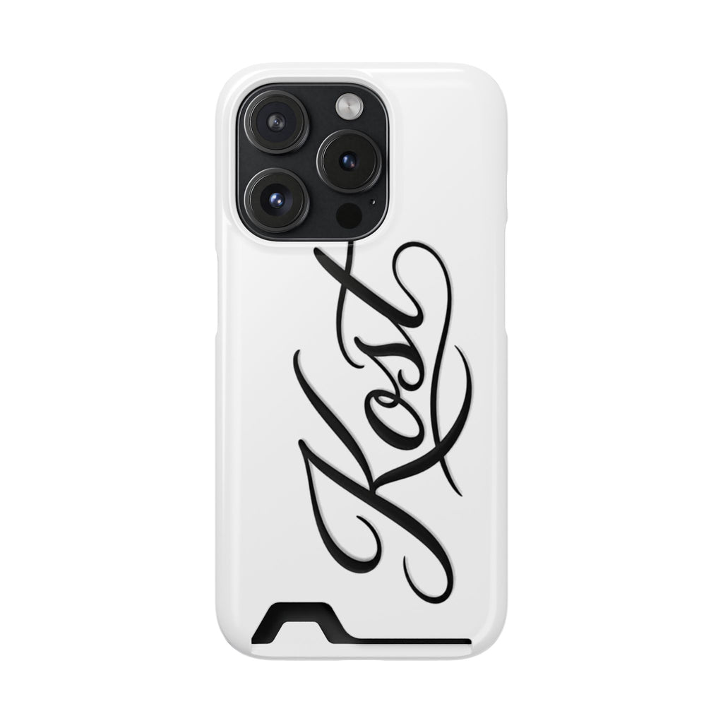 Phone Case with Card Holder – Elegant Black Calligraphy Design