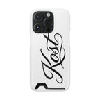 Phone Case with Card Holder – Elegant Black Calligraphy Design