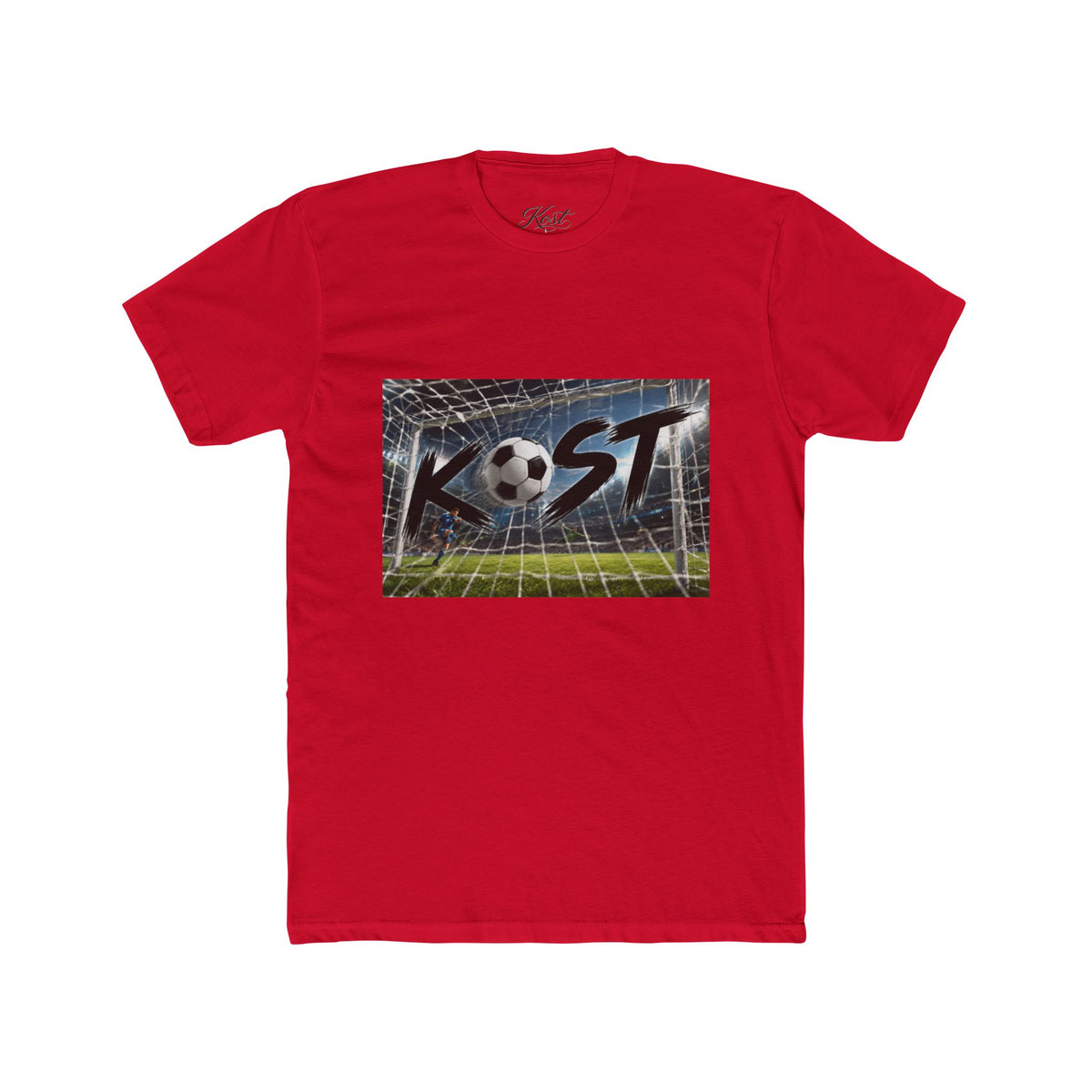 Soccer Goal Graphic Tee — “KOST” Ball in Net Cotton T‑Shirt