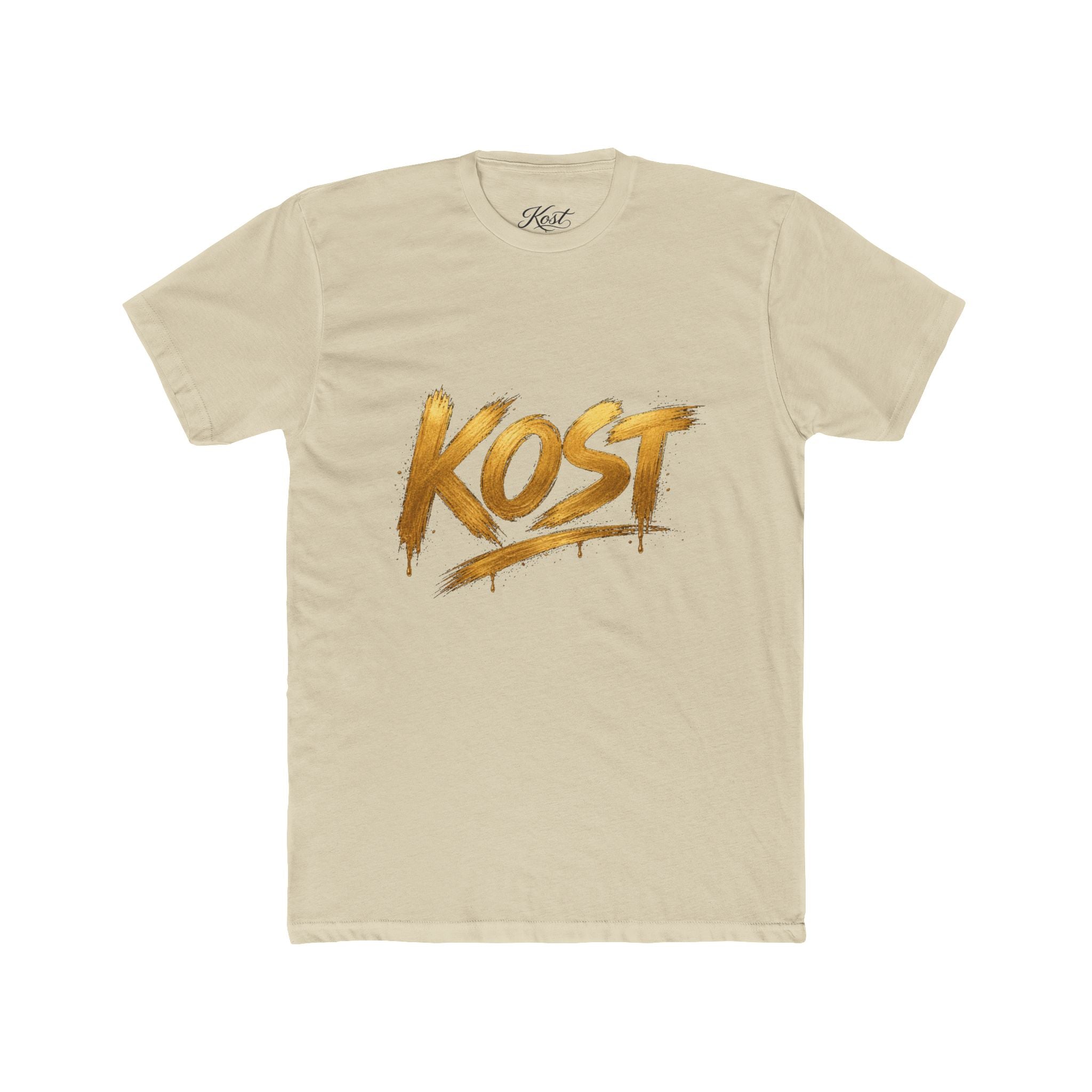 KOST Gold Script T‑Shirt — Streetwear Graphic Tee with Metallic Brush Lettering
