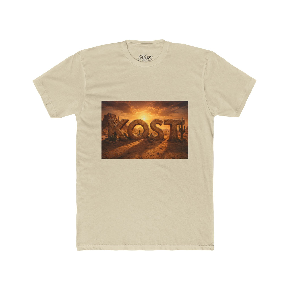 KOST Sunrise Graphic Tee — Vintage Stone Lettering Sunset T-Shirt