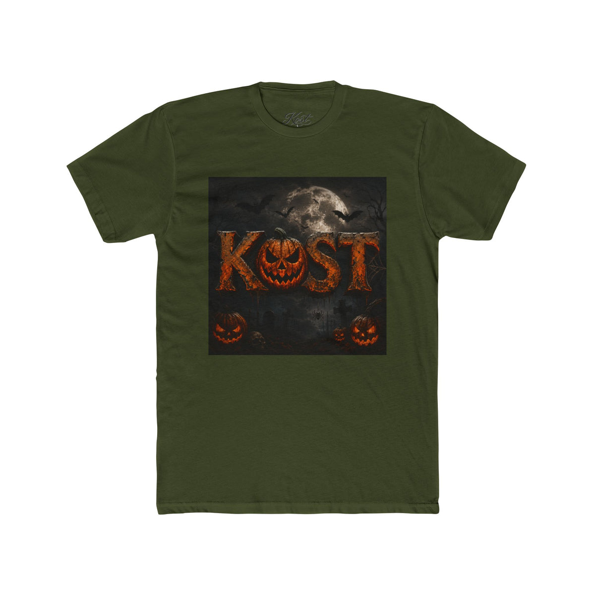 Halloween Pumpkin 'KOST' Crew Tee — Spooky Jack-o'-Lantern Moon T-Shirt