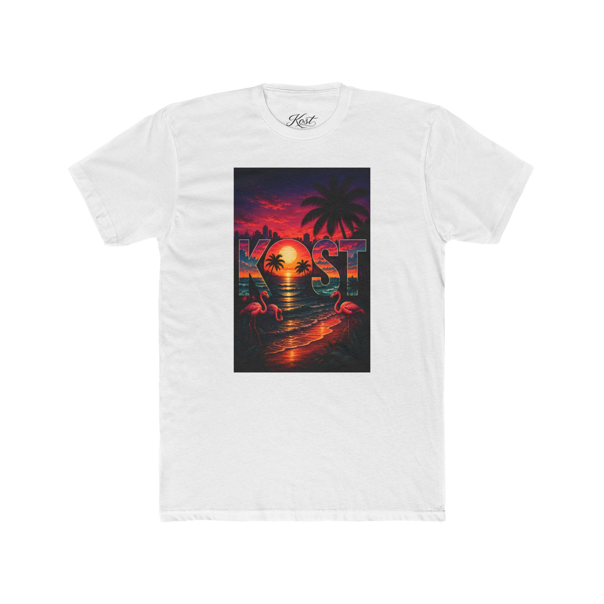 Retro Sunset Beach T-Shirt — 'Coast' Neon Palm Graphic Tee