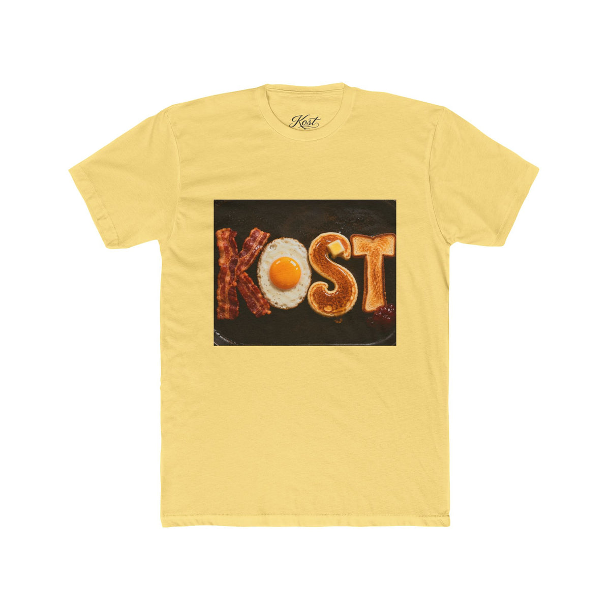 T-Shirt — 'KOST' Breakfast Letters Design (Bacon & Egg)