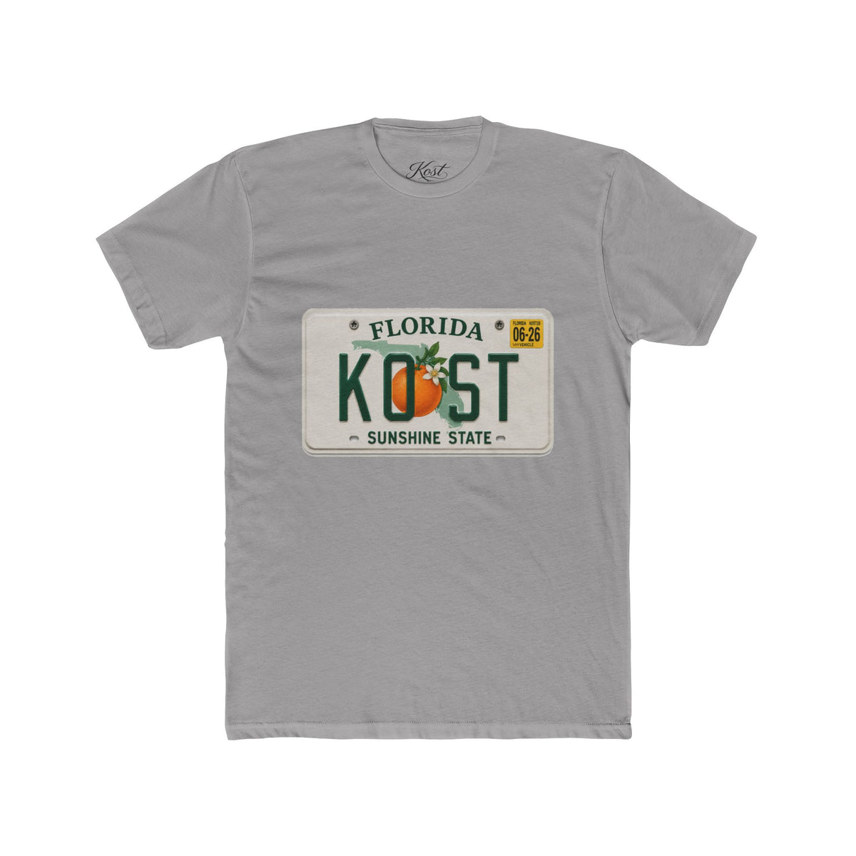 Florida License Plate Tee - 'KOST' Sunshine State Orange Design