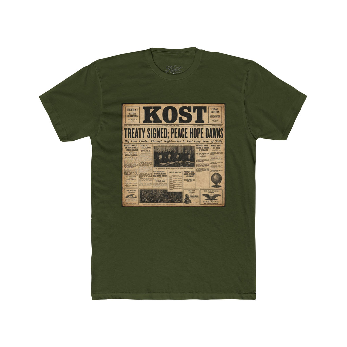 Vintage Newspaper 'Kost' Graphic Tee – Retro Headline Shirt