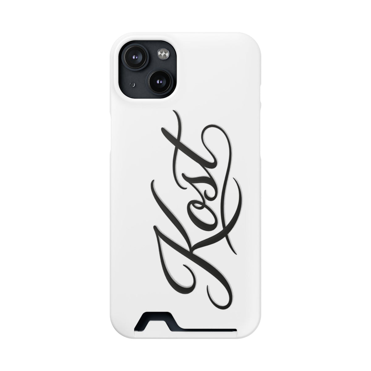 Phone Case with Card Holder – Elegant Black Calligraphy Design