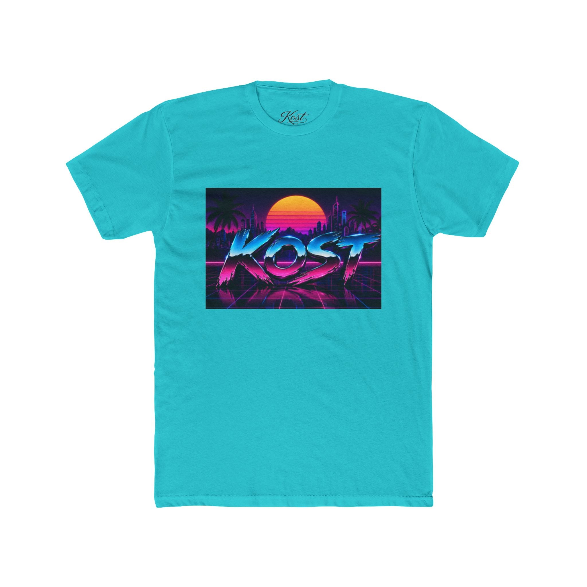 Retro Sunset "ROST" Graphic Tee — 80s Vaporwave Palm Beach T-Shirt
