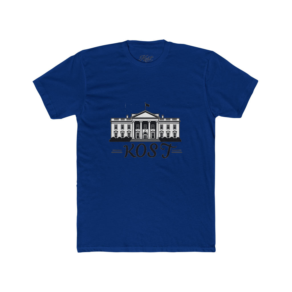 White Tee with White House Illustration and "KOST" Script – Patriotic Graphic T-Shirt