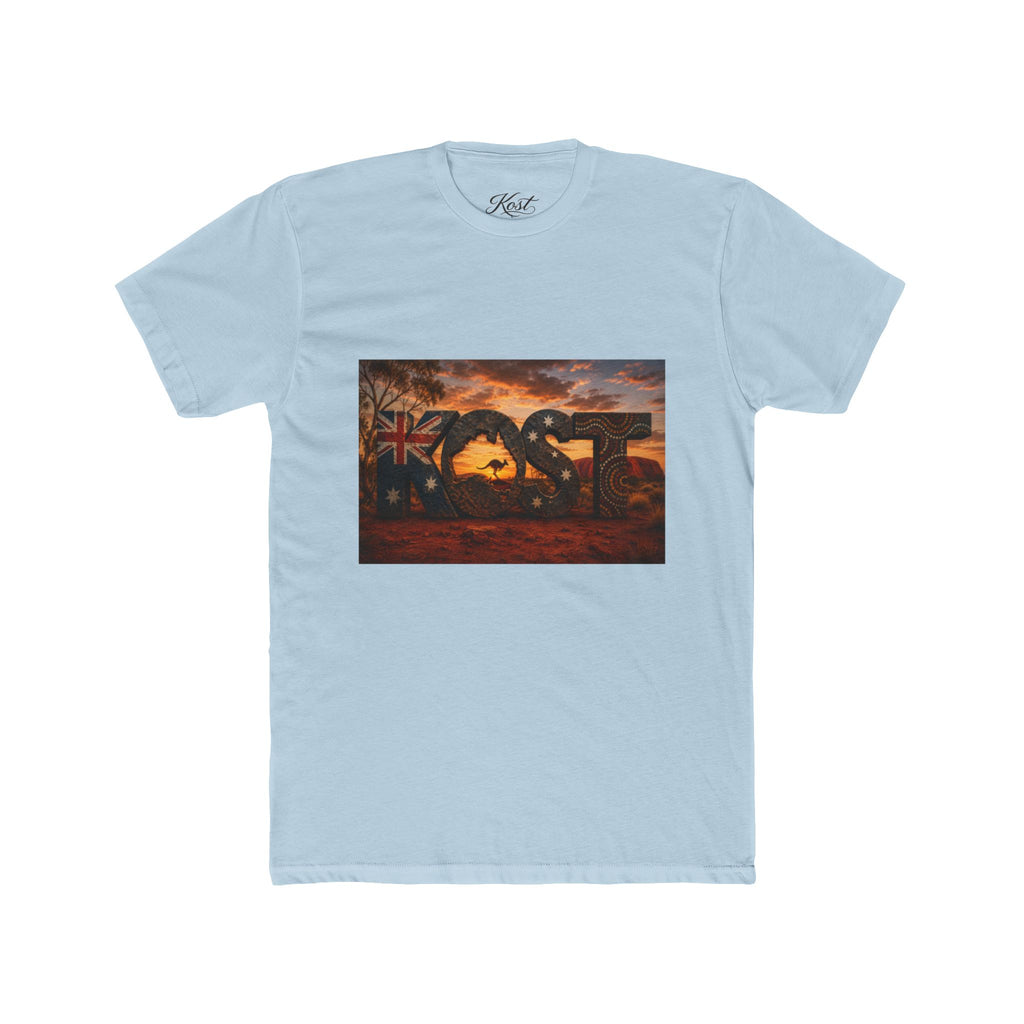 Aussie Sunset Coast T-Shirt — "Aussie" Kangaroo & Boomerang Beach Graphic Tee