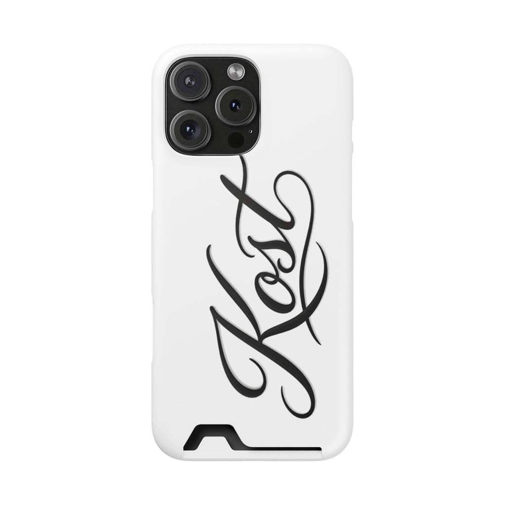 Phone Case with Card Holder – Elegant Black Calligraphy Design