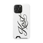 Phone Case with Card Holder – Elegant Black Calligraphy Design