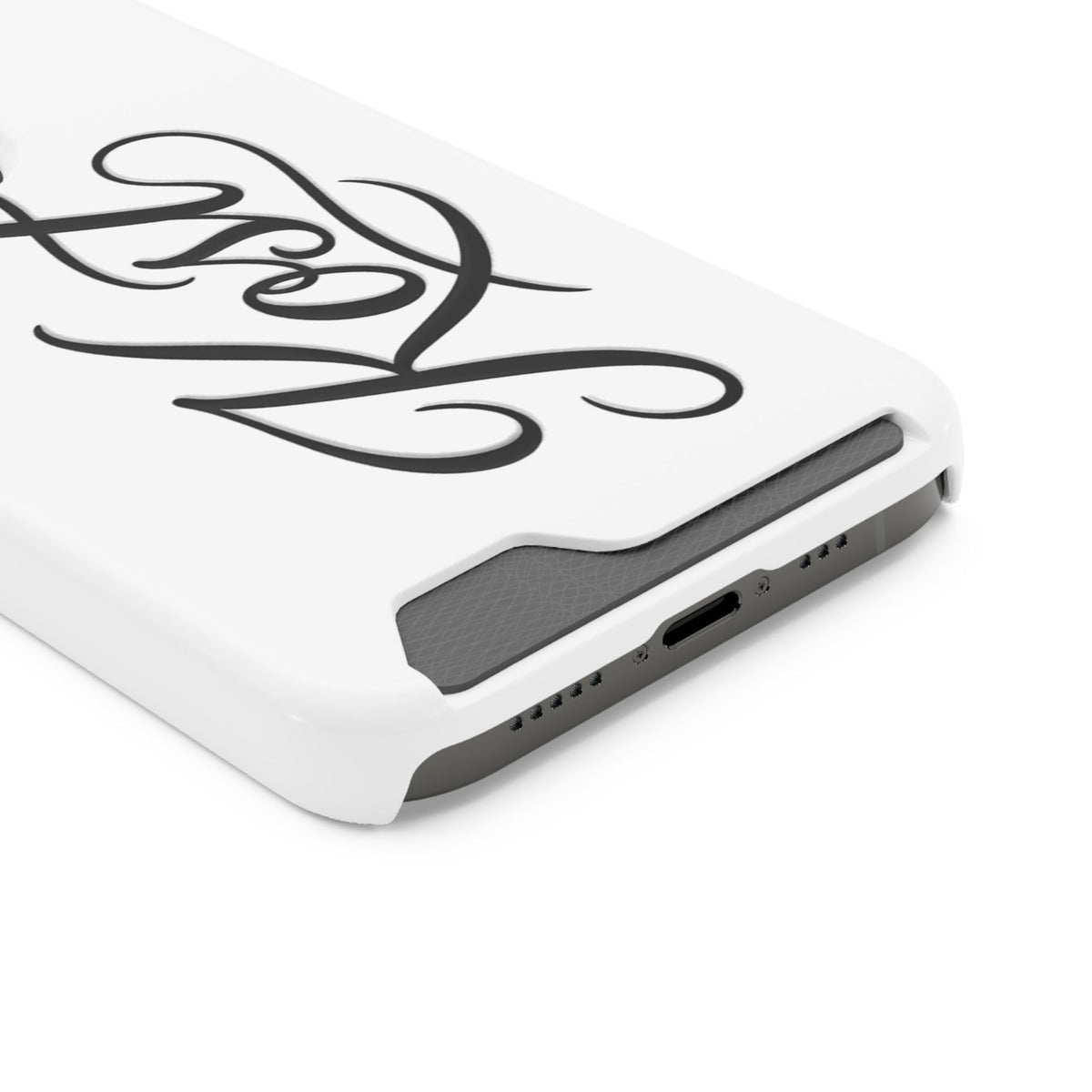 Phone Case with Card Holder – Elegant Black Calligraphy Design