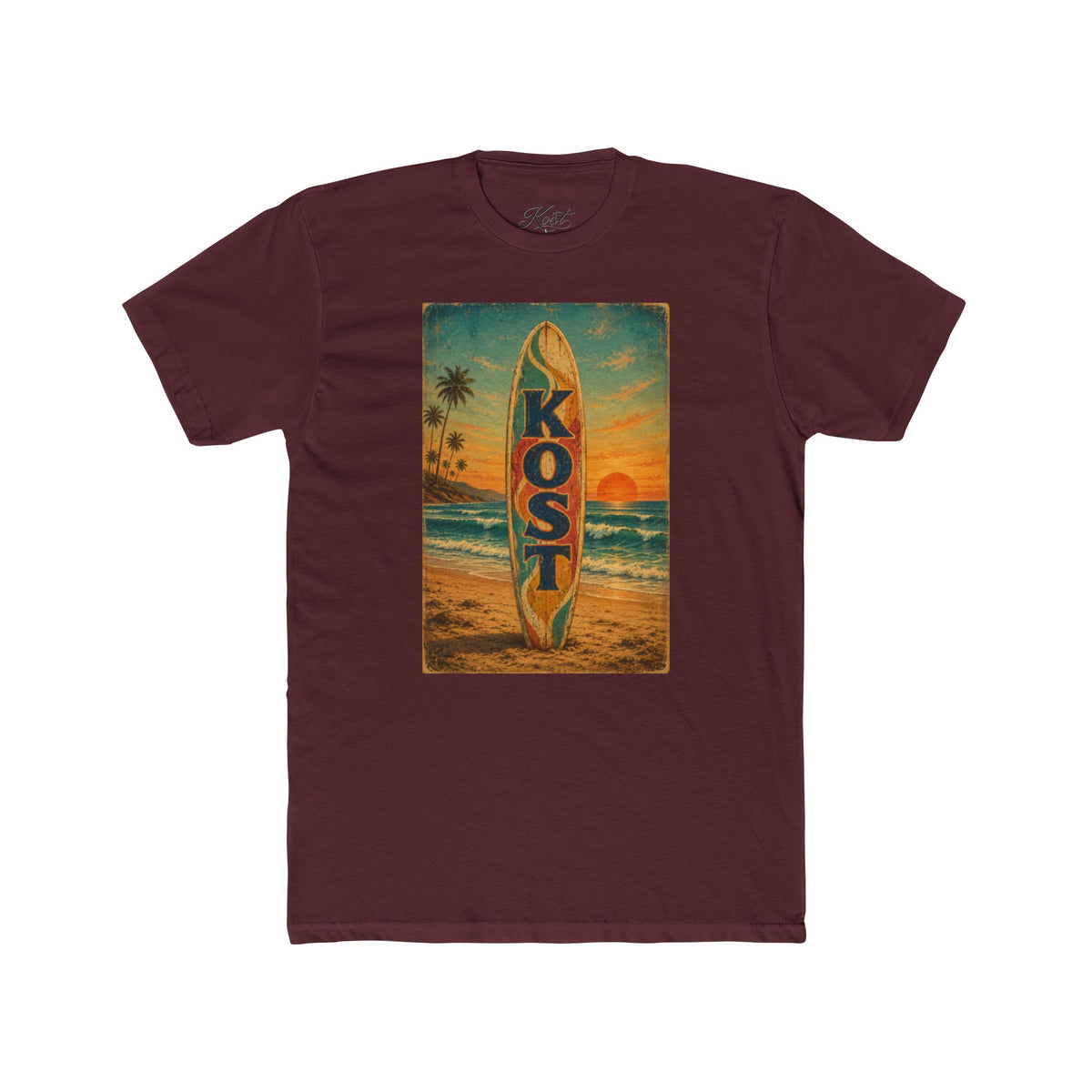 Surfboard Beach Tee – 'KOST' Vintage Sunset Surf Shirt