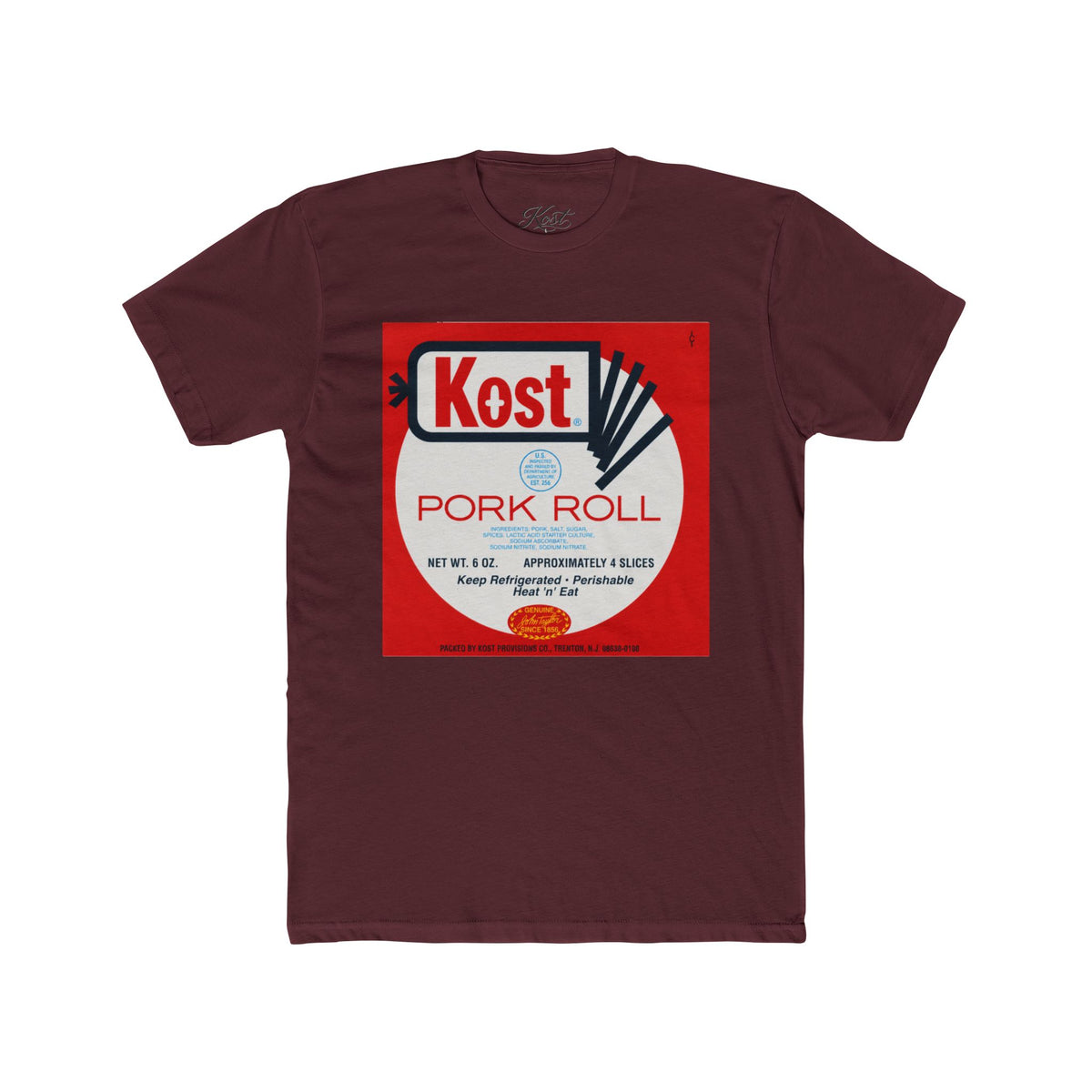Pork Roll Graphic Tee — Retro 'Kost' Label Vintage Food Shirt