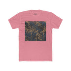 Geometric Maze Graphic Tee — Vintage Blue & Brown Optical Pattern
