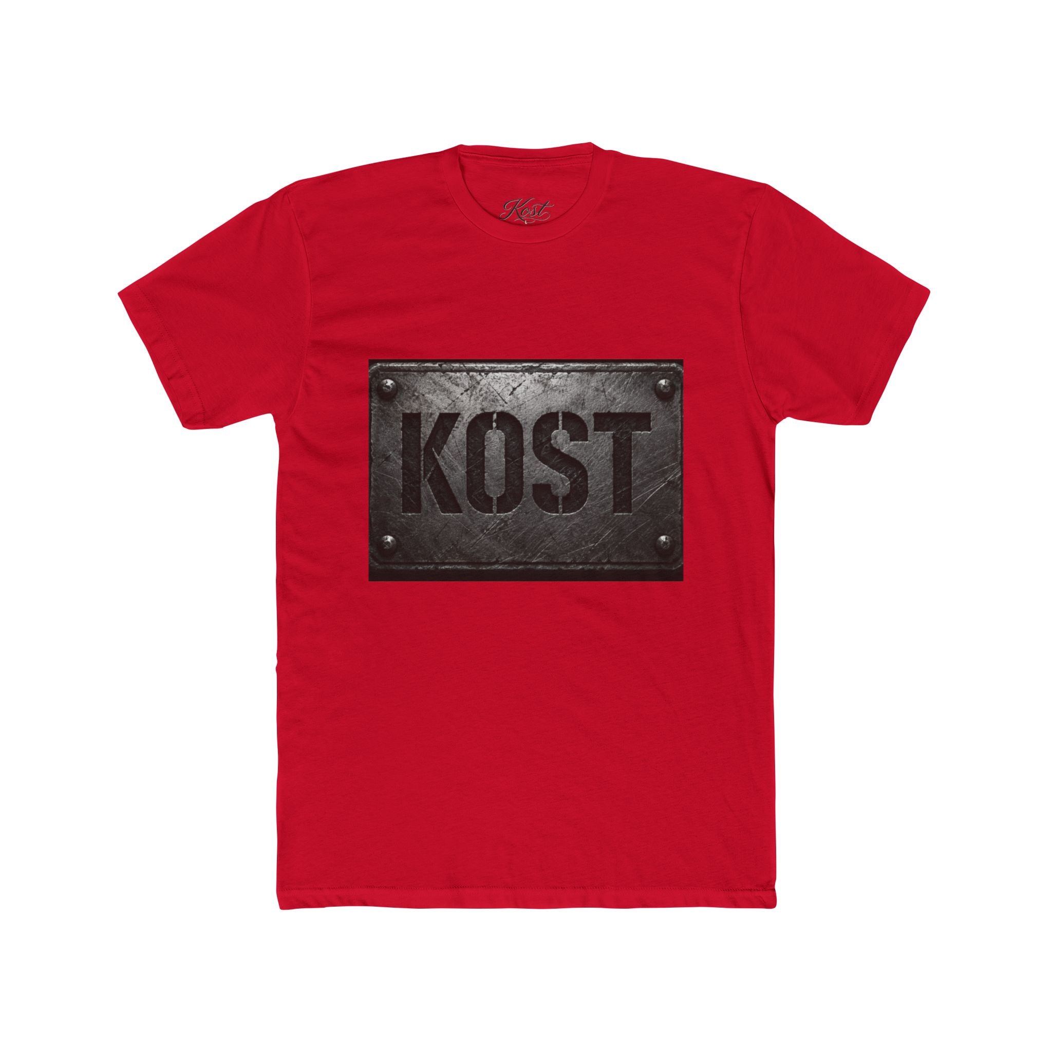 KOST Industrial Metal Plaque T‑Shirt — Vintage Steel Nameplate Tee