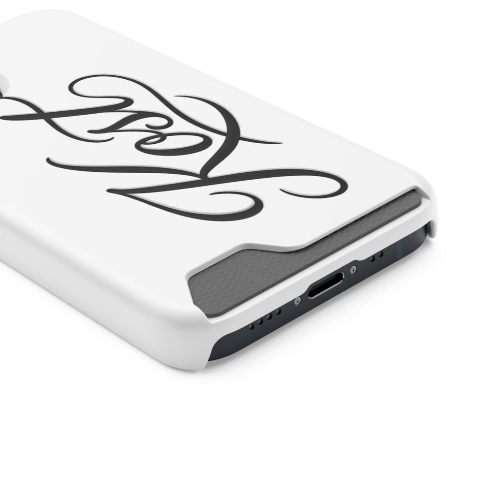 Phone Case with Card Holder – Elegant Black Calligraphy Design