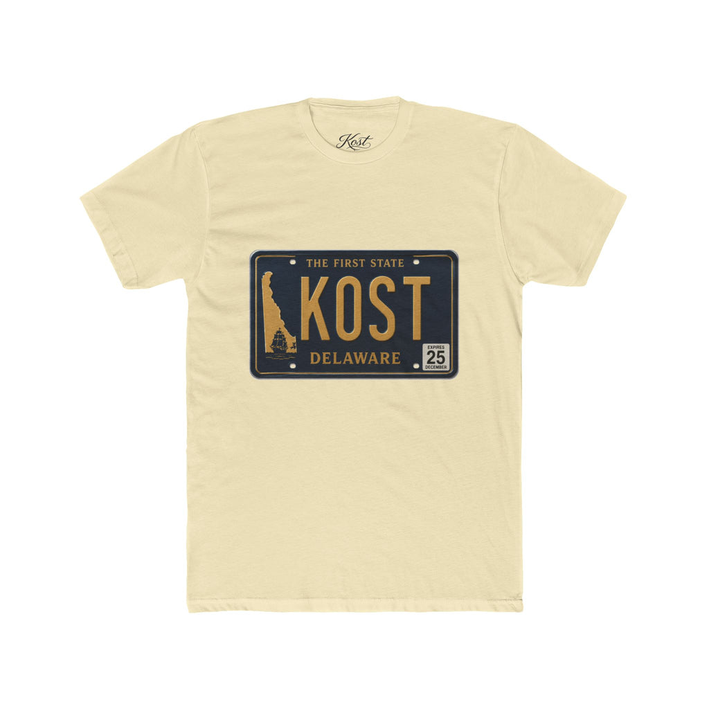 Delaware License Plate Tee — KOST Vintage State Plate T‑Shirt