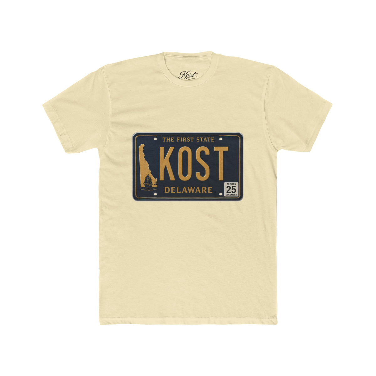 Delaware License Plate Tee — KOST Vintage State Plate T‑Shirt